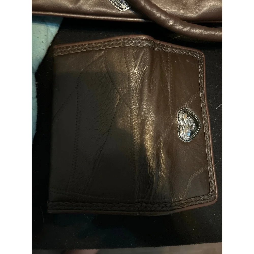 Vintage Brown Patchwork Leather Shoulder Bag & Wallet Set‎ Heart Concho Western - Picture 9 of 9